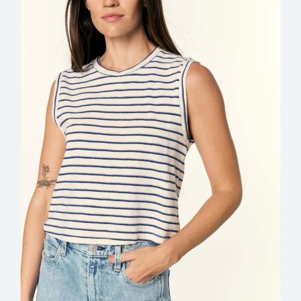 AMO Denim Sleeveless Babe Tee - Sloppy Stripe